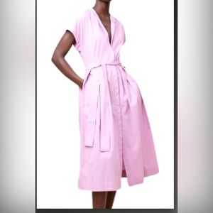 Banana Republic Pink Sleeveless Midi Dress Pleated Shirt Dress with Pockets